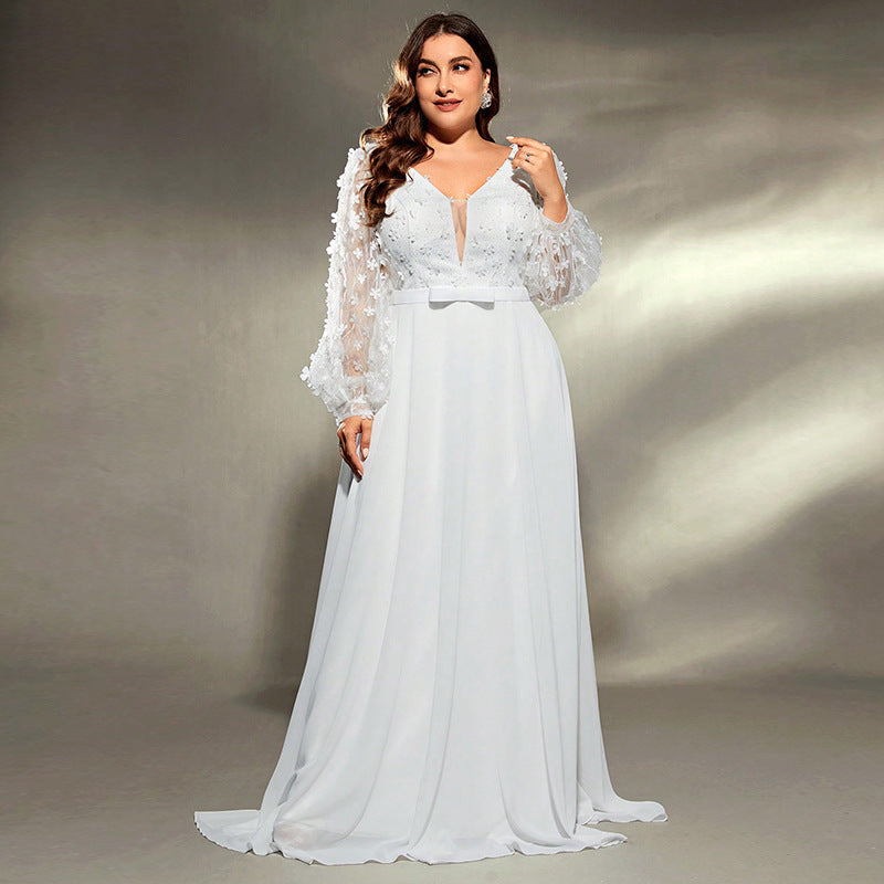 Elegant Banquet Wedding Party Waist Trimming Loose V-neck Dress