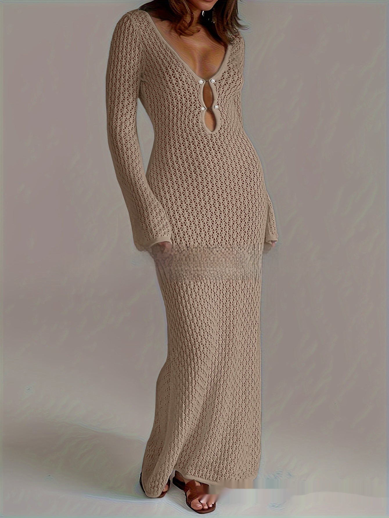 Solid Color Knitted Hollow-out Beach Swimsuit Blouse Sun-proof Women's Skirt