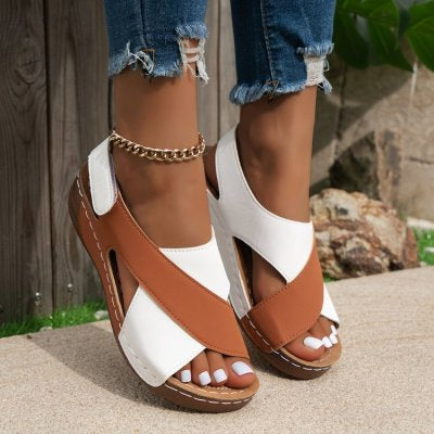 Colorblock-crossed  Wedges Sandals Summer Fashion Fish Mouth Platform Roman Shoes For Women