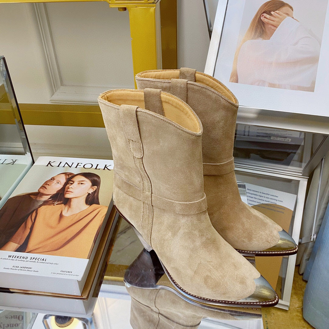 Fashion Pointed And Iron Toe Decorative Short Boots Personalized Martin Boots Trend