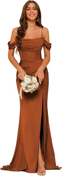 Off-the-shoulder Satin Bridesmaid Corset Ball Gown