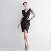 New Bead Craft Long Slimming Banquet Evening Dress Short