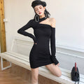 Autumn women's new Korean version of women's sexy neck, shoulder, shoulder, slim skirt, hip dress