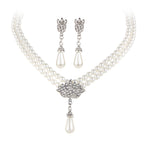 Jewelry Bridal Pearl Crystal Diamond Short Clavicle Neck Necklace Set