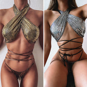 Women's Snake Print Bikini - Sexy Strappy Swimsuit