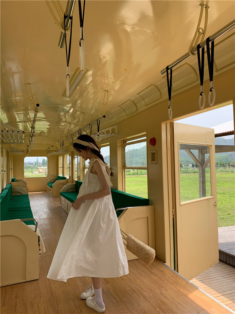 French Gentle Wind Fairy Skirt Lace-up Bow-knot Temperament Suspender Dress