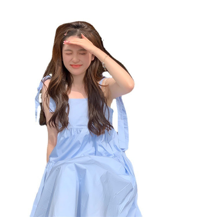 French Gentle Wind Fairy Skirt Lace-up Bow-knot Temperament Suspender Dress