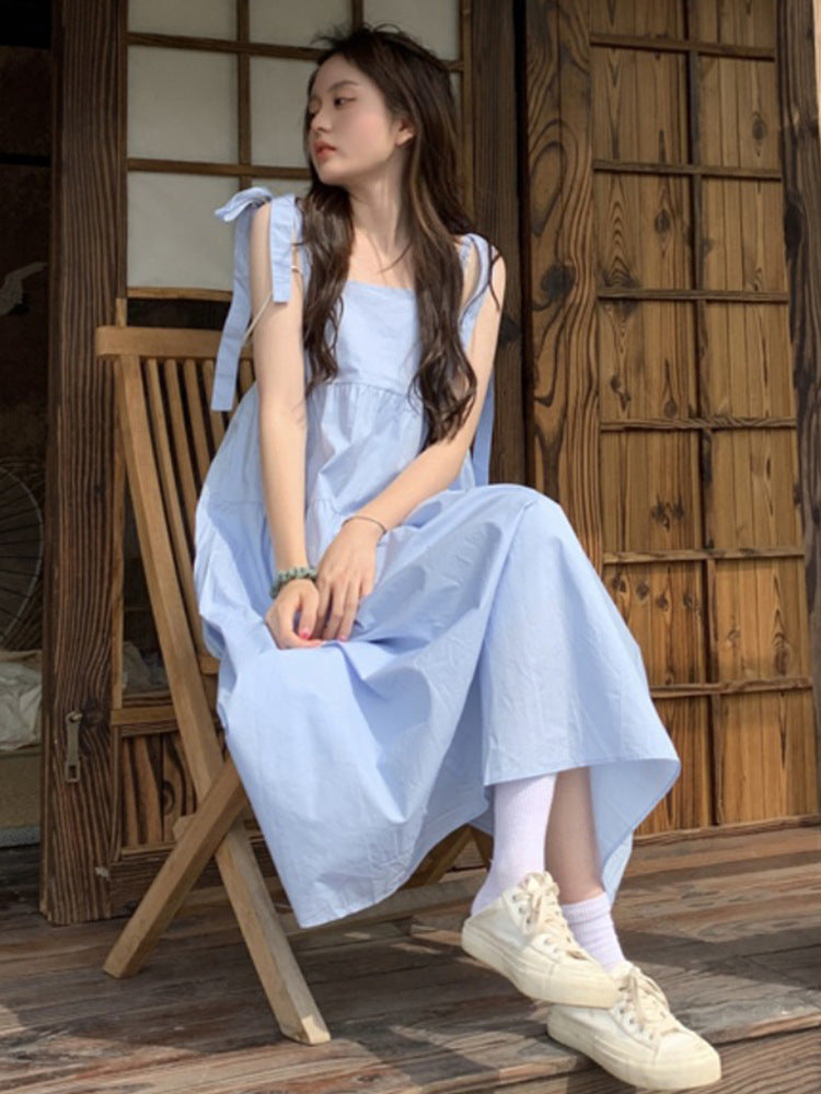 French Gentle Wind Fairy Skirt Lace-up Bow-knot Temperament Suspender Dress