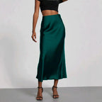 Women's Slim Fit Satin Skirt Fashion Chic Solid Long Skirt