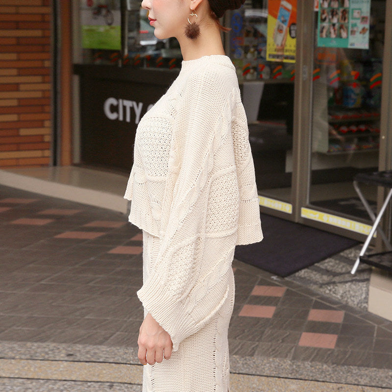 Bat sleeve sweater knitted skirt suit skirt