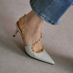 Sheepskin Pointed Toe Stiletto Heel Shoes Side Empty High Heel Sandals