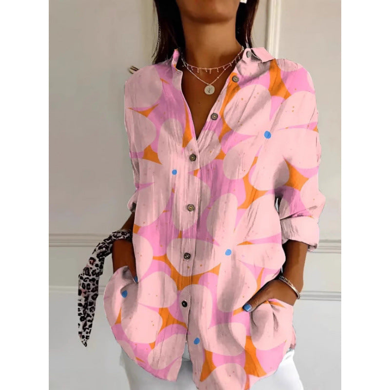 Floral Print Long-sleeved Shirt Women's Casual Button Tops Clothing