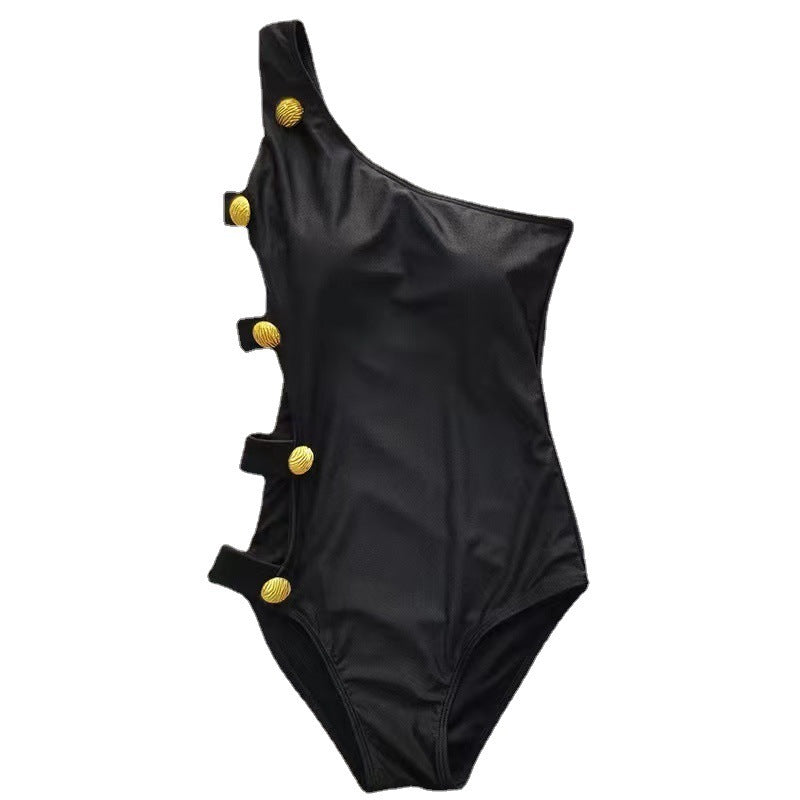 One-Piece Tube Top Swimsuit Black Slim Fit