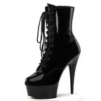 Lace-Up Low Boots Black Pole Dance Plus Size Waterproof
