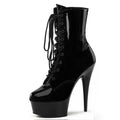 Lace-Up Low Boots Black Pole Dance Plus Size Waterproof