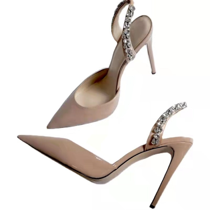 Rhinestone Side Empty Pointed High Heel Light Diamond Sandals