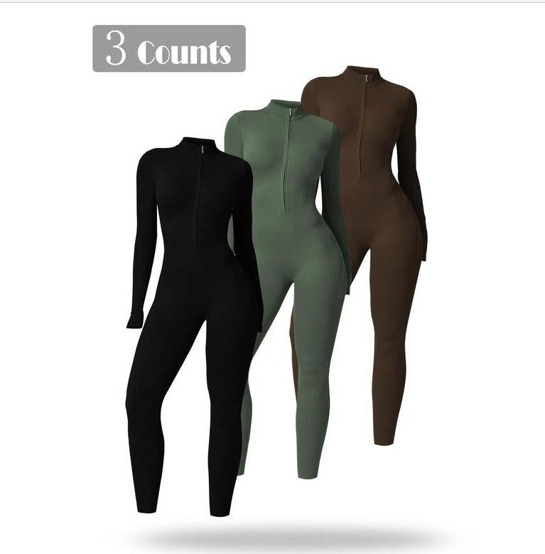 Women's Long-sleeve Zipper Yoga Sports Jumpsuit