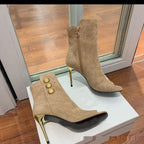 New Fish Mouth Metal Round Buckle Ankle Boots Super Stiletto Women's Shoes