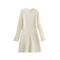 Fashion Solid Ribbed Knitted Dress Fall And Winter Slim-fit Stand-up Collar A-line Dresses Women's Clothing