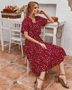 Women's Wave Point Short Sleeve Dress Shirt Collar Skirt