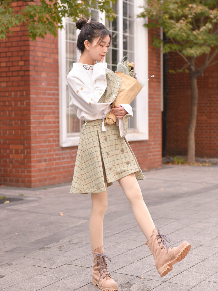 Woolen skirt plaid skirt