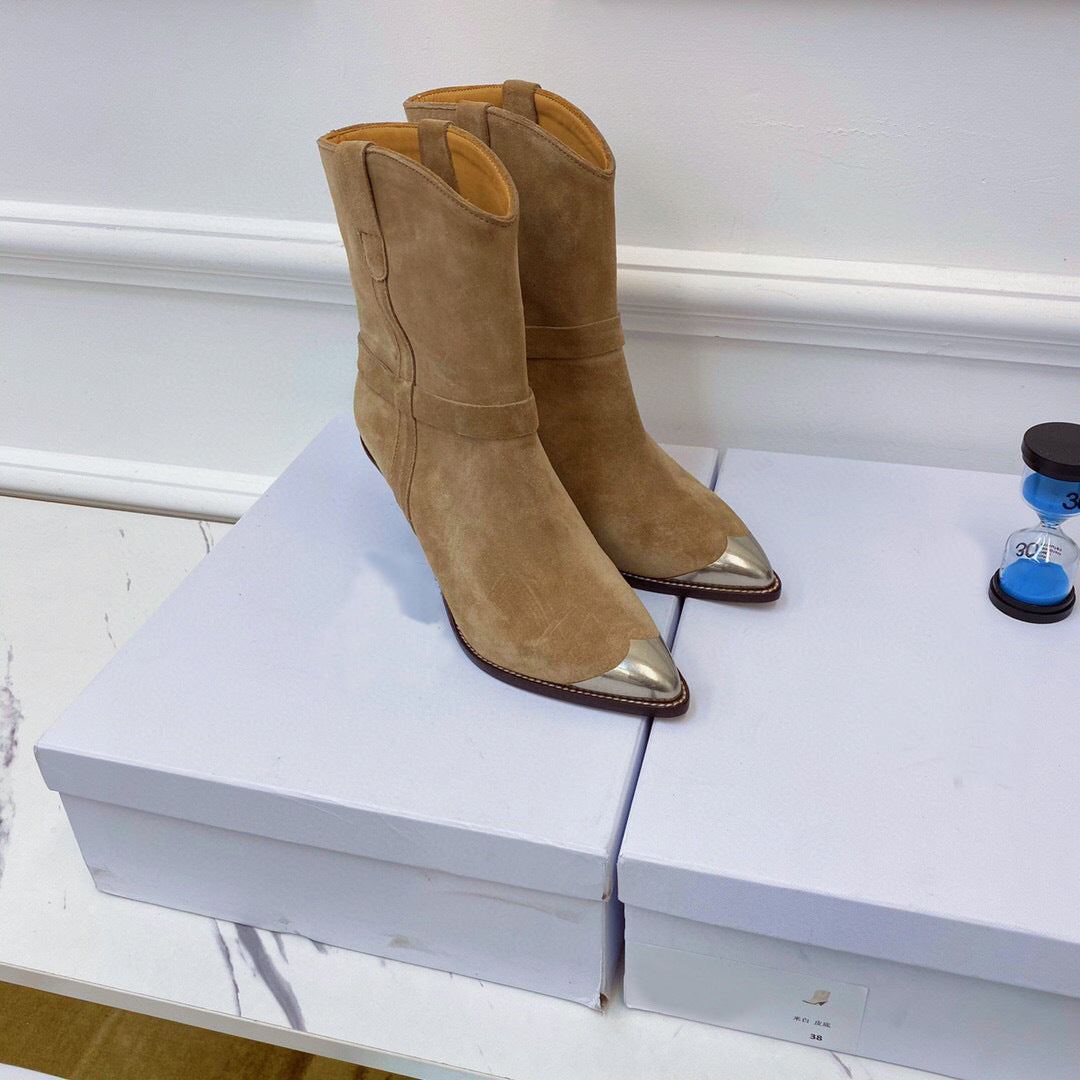 Fashion Pointed And Iron Toe Decorative Short Boots Personalized Martin Boots Trend