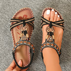 Large Size Flat Sandals Flower Rhinestone Sandals Beach Shoes