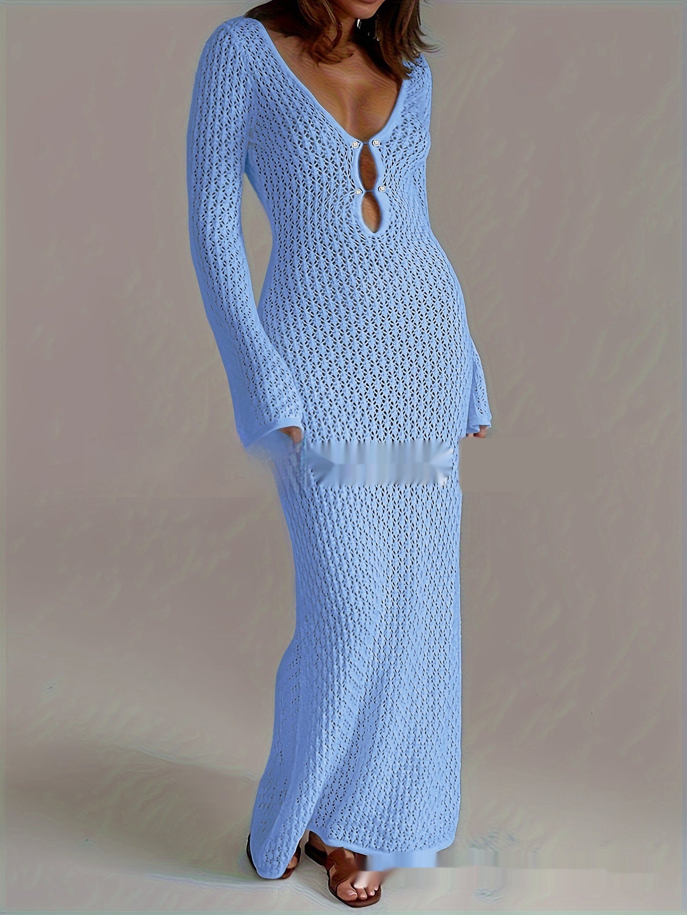 Solid Color Knitted Hollow-out Beach Swimsuit Blouse Sun-proof Women's Skirt