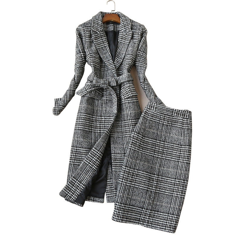 Check Coat Suit Skirt Set - Chiffons