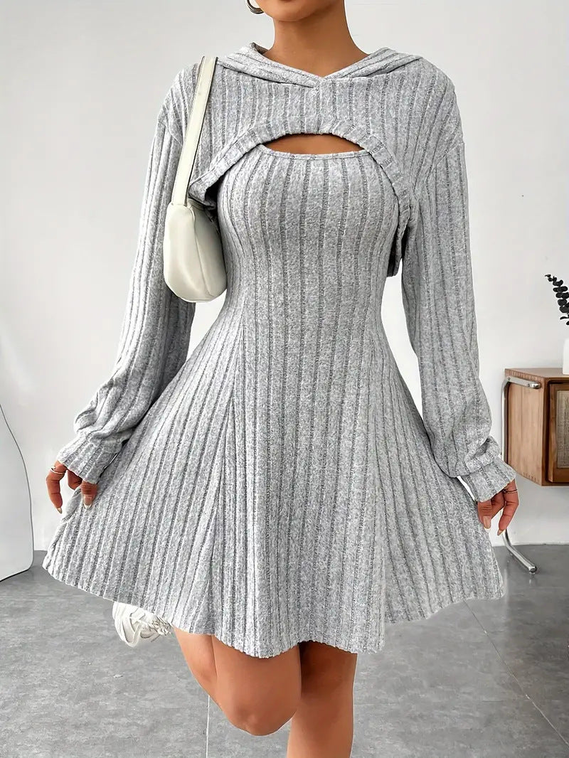Women's Two-piece Set Dresses New Fashion Fall Winter Hooded Shawl Long-sleeved Vest Short Skirt