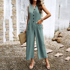Fashion Sleeveless Jumpsuit With Button Design Casual Temperament Wide Leg Pants For Womens Clothing