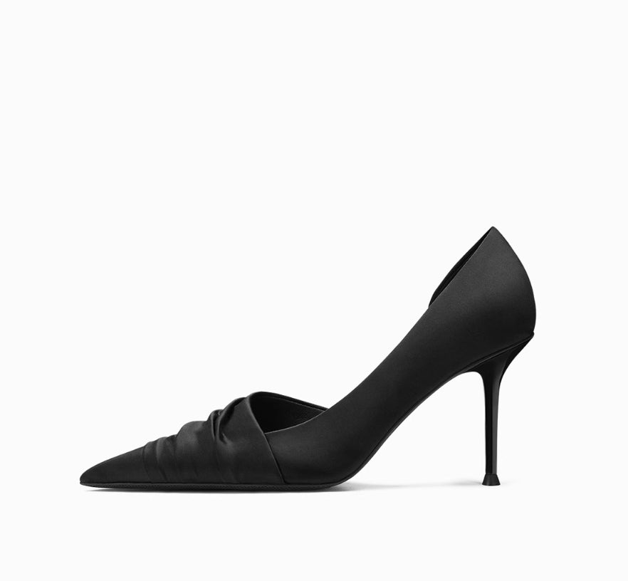 Black Cloth Satin Side Empty High Heels
