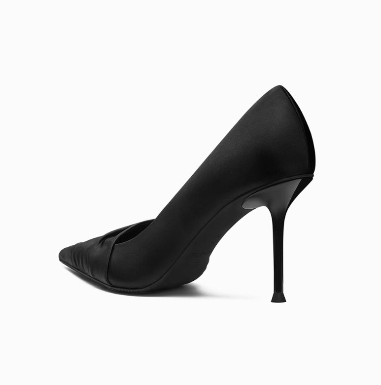 Black Cloth Satin Side Empty High Heels