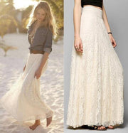 New European and American Style Women Pleated Solid Mesh Lace Layered Gypsy Boho Summer Long Maxi Skirt Girl Beach Clothing
