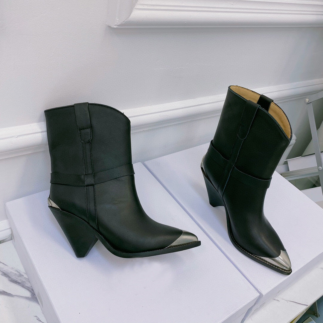 Fashion Pointed And Iron Toe Decorative Short Boots Personalized Martin Boots Trend