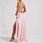 Women's Backless Ruffles Irregular Dress Summer Fashion Evening Party Club Split Suspender Maxi Dresses Clothing