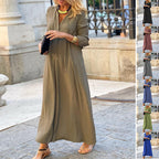 Long-sleeved Shirt Dress Fashion Loose V-neck Long Dresses Spring And Autumn Clothing For Women