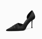 Black Cloth Satin Side Empty High Heels