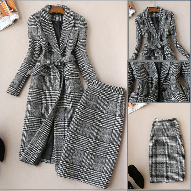 Check Coat Suit Skirt Set - Chiffons