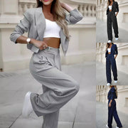 Women's Spring Fashion Striped Suits Casual Lapel Long Sleeve Cropped Top And Straight Pants Outfits Women's Clothing