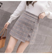 Plaid Skirt Women Irregular Woolen  Short Skirt