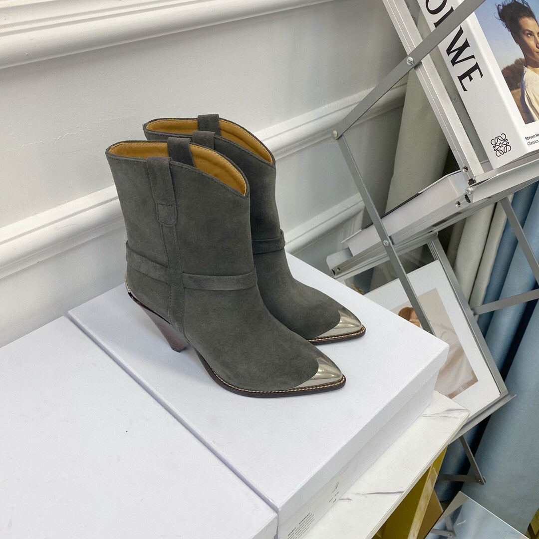 Fashion Pointed And Iron Toe Decorative Short Boots Personalized Martin Boots Trend