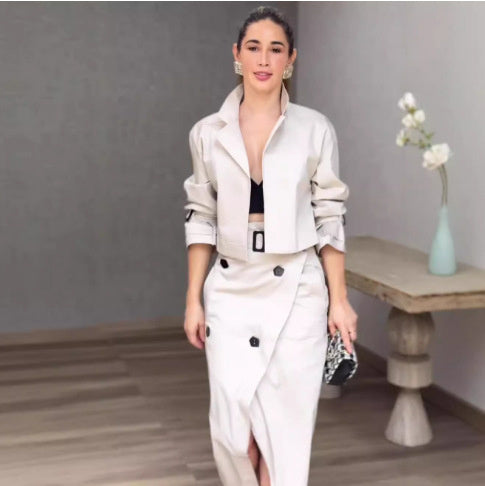 European And American Leisure Workwear Elegant Button Belt Suit Skirt
