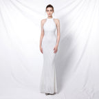 Backless Evening Dress Women Party Dress Long Wear Sequin Fabric Cheap