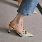 Sheepskin Pointed Toe Stiletto Heel Shoes Side Empty High Heel Sandals