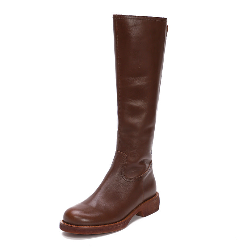 Retro British Style Temperament Genuine Leather Long Boots