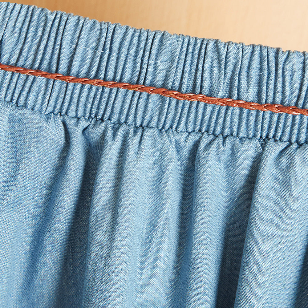 Fashion Women's Blue Denim Stitching Solid Color Skirt