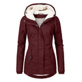 Winter Hooded Jacket Solid Color Warm Buckle Zip-up Fleece Jacket With Pockets Women's Casual Jacket