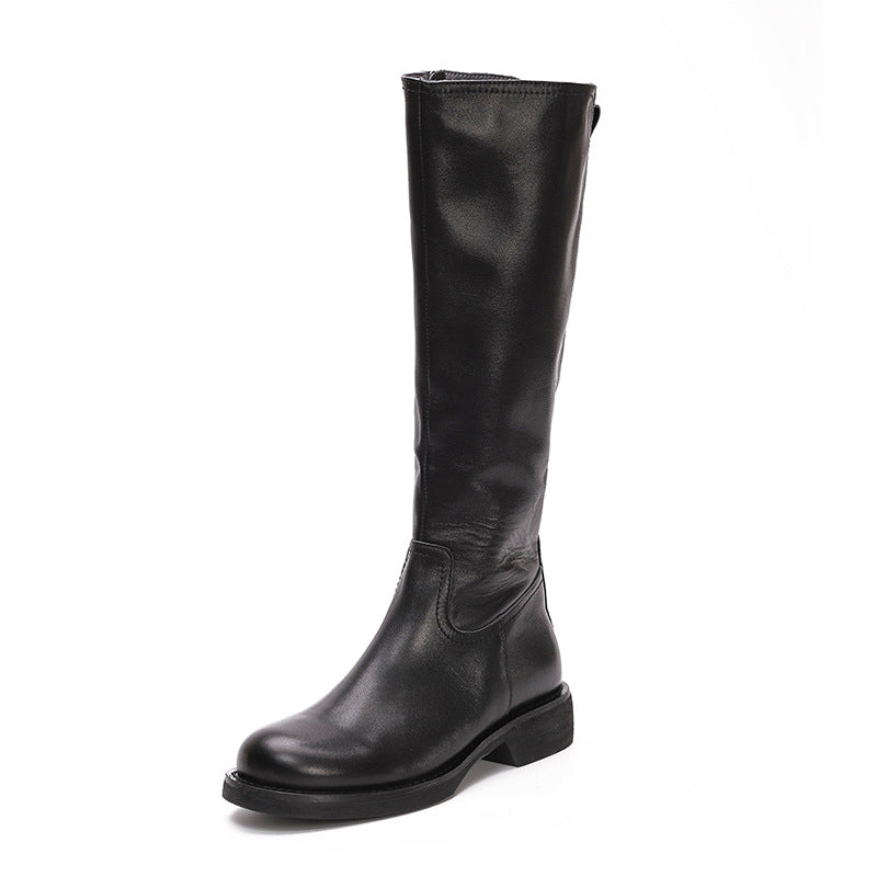 Retro British Style Temperament Genuine Leather Long Boots