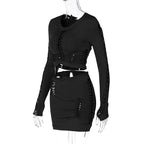 Autumn Cut Out Round Neck Long Sleeve Slim Two Piece Skirt Suits